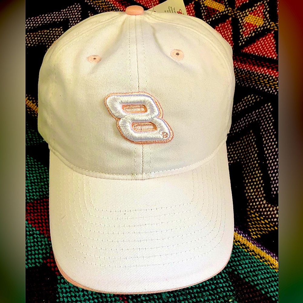 #8 Dale Jr. Ladies Pink & White Ball Cap. Official product of NASCAR.